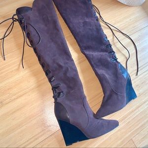 OverTheKnee sexy Boots with lace-up suede & leather, New, high-heel, platform